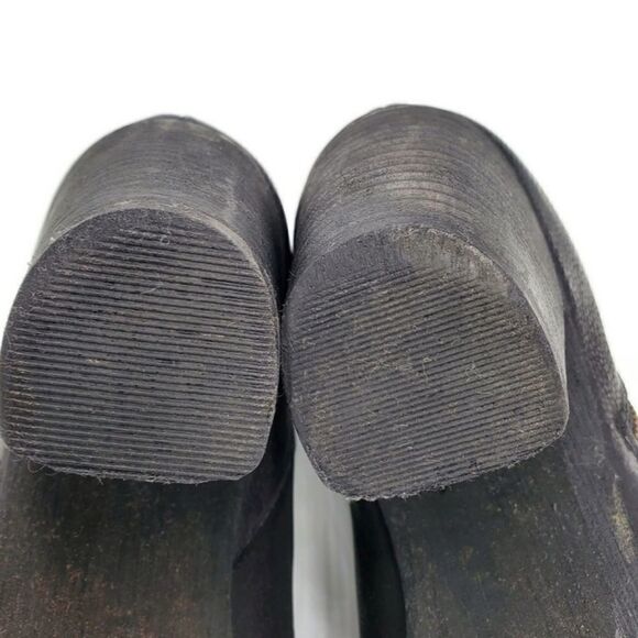 BP Black Pebbled Leather Almond-Toe Side-Zip Stacked Block Heel Ankle Boots - Picture 8 of 11